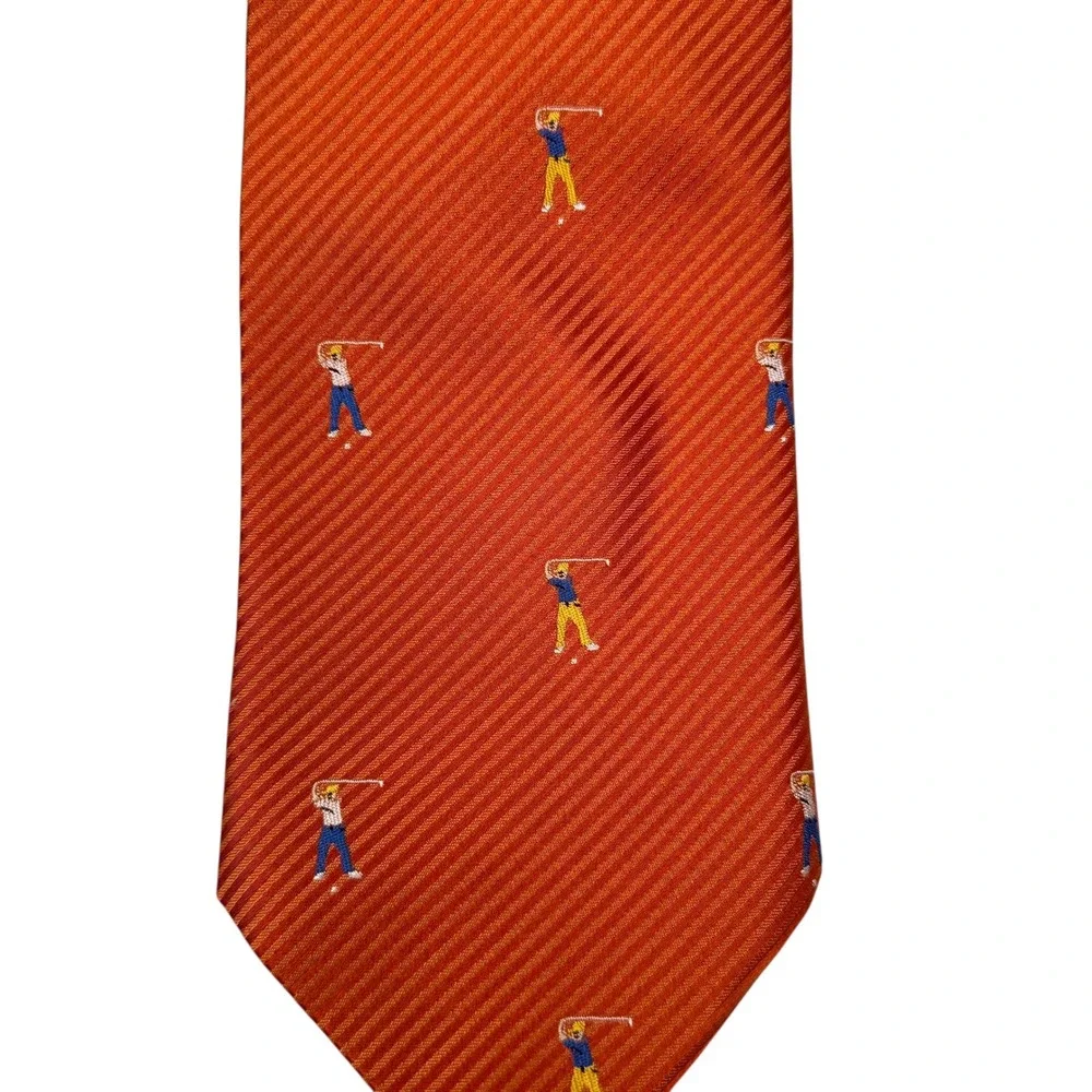 Tango Golf Player Pattern Orange Hand Made Silk Necktie Novelty B14Q‎